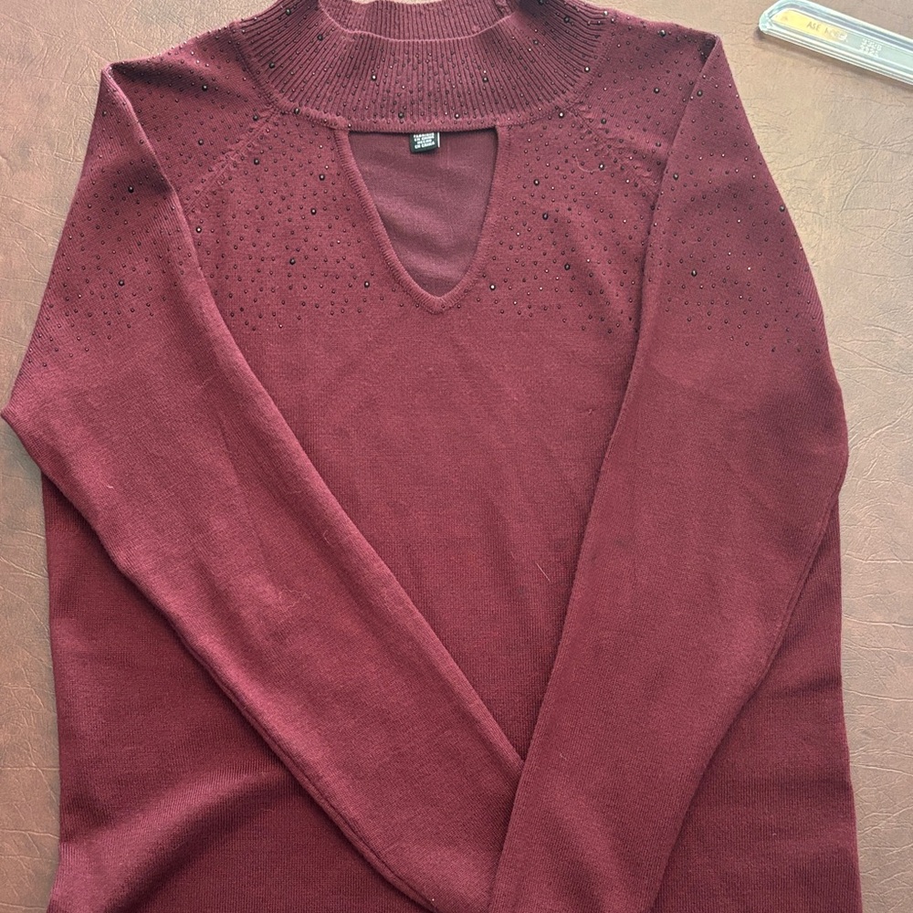 Cable & Gauge Deep Red Cowl Neck Sweater